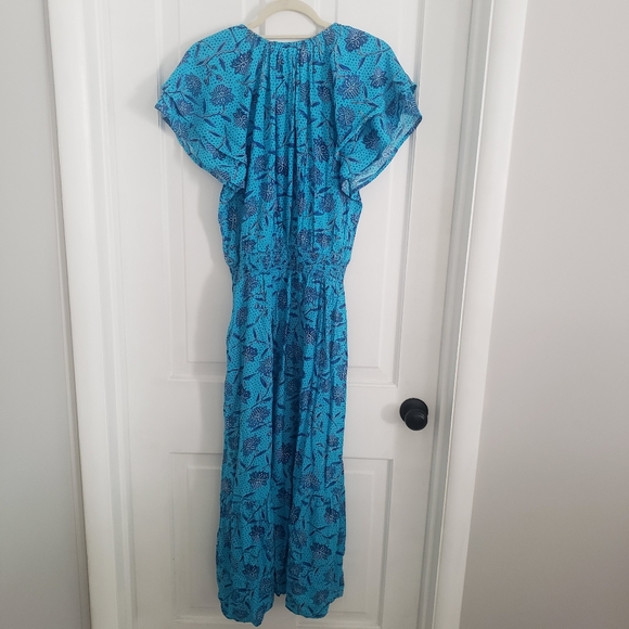 Destination 365 Womens Maxi Dress SM Flutter Sleeves Tie Neck CottageCore Blue - Picture 8 of 12